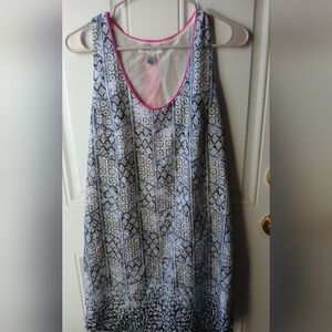 Charlie Jade Sleeveless Blue White Printed Dress Pink Trim Size Small